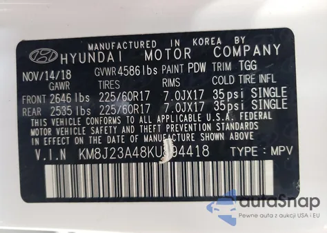 2019 Hyundai Tucson Se из США, поврежденный, VIN KM8J23A48KU894418